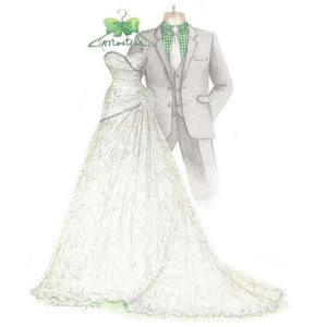 sketch of the gown, suit and hanger
